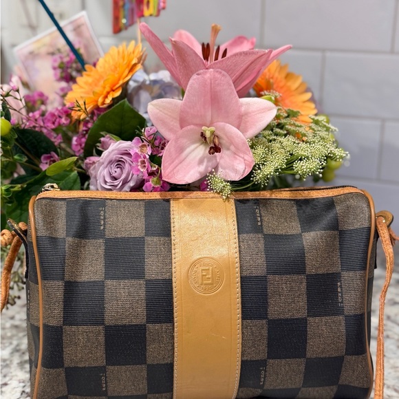 Fendi Black and Tan Checkered Crossbody Bag - Picture 4 of 15